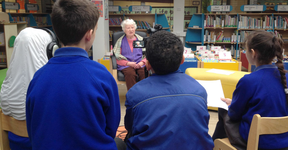 Children from Barlby Primary School interview Doreen Marrow
