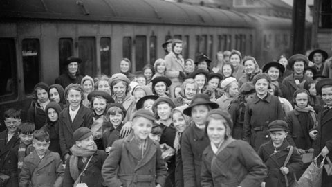 Evacuees at rail station